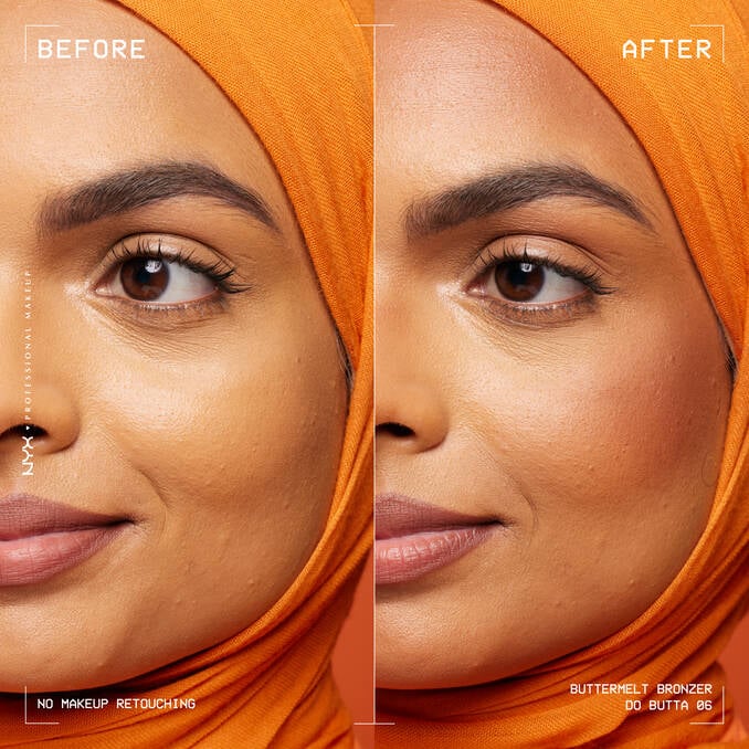 NYX Buttermelt Bronzer contour effect before and after makeup