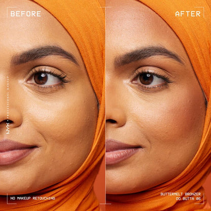 NYX Buttermelt Bronzer contour effect before and after makeup