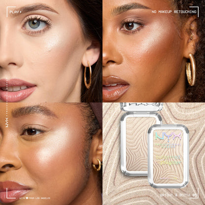 NYX Buttermelt Highlighter glow results on different skin tones
