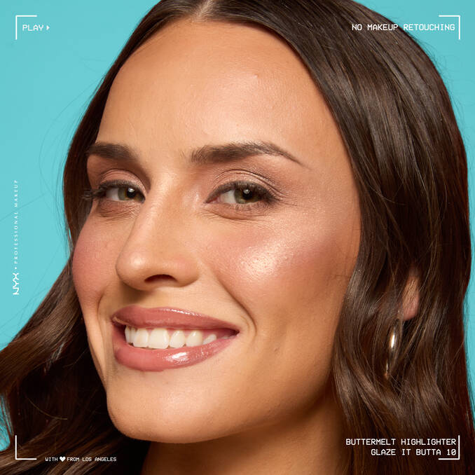 NYX Buttermelt Highlighter natural glow finish on cheekbones