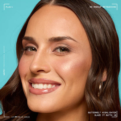 NYX Buttermelt Highlighter natural glow finish on cheekbones