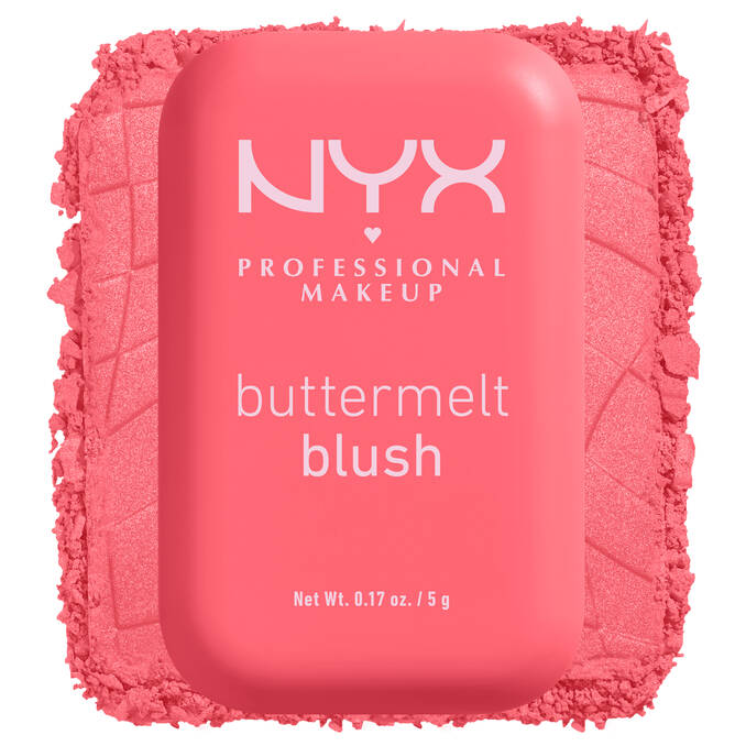 NYX Professional Makeup Buttermelt Blush compact on a pink powder background