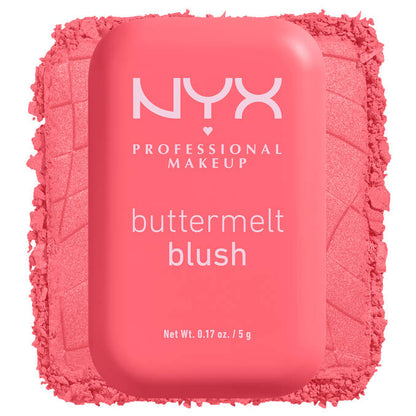 NYX Professional Makeup Buttermelt Blush compact on a pink powder background