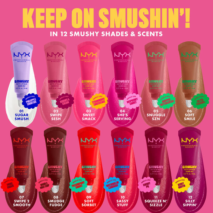 NYX Smushy Matte Lip Balm 12 shades and scents
