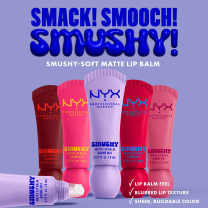NYX Smushy Matte Lip Balm blurred lip texture and buildable color