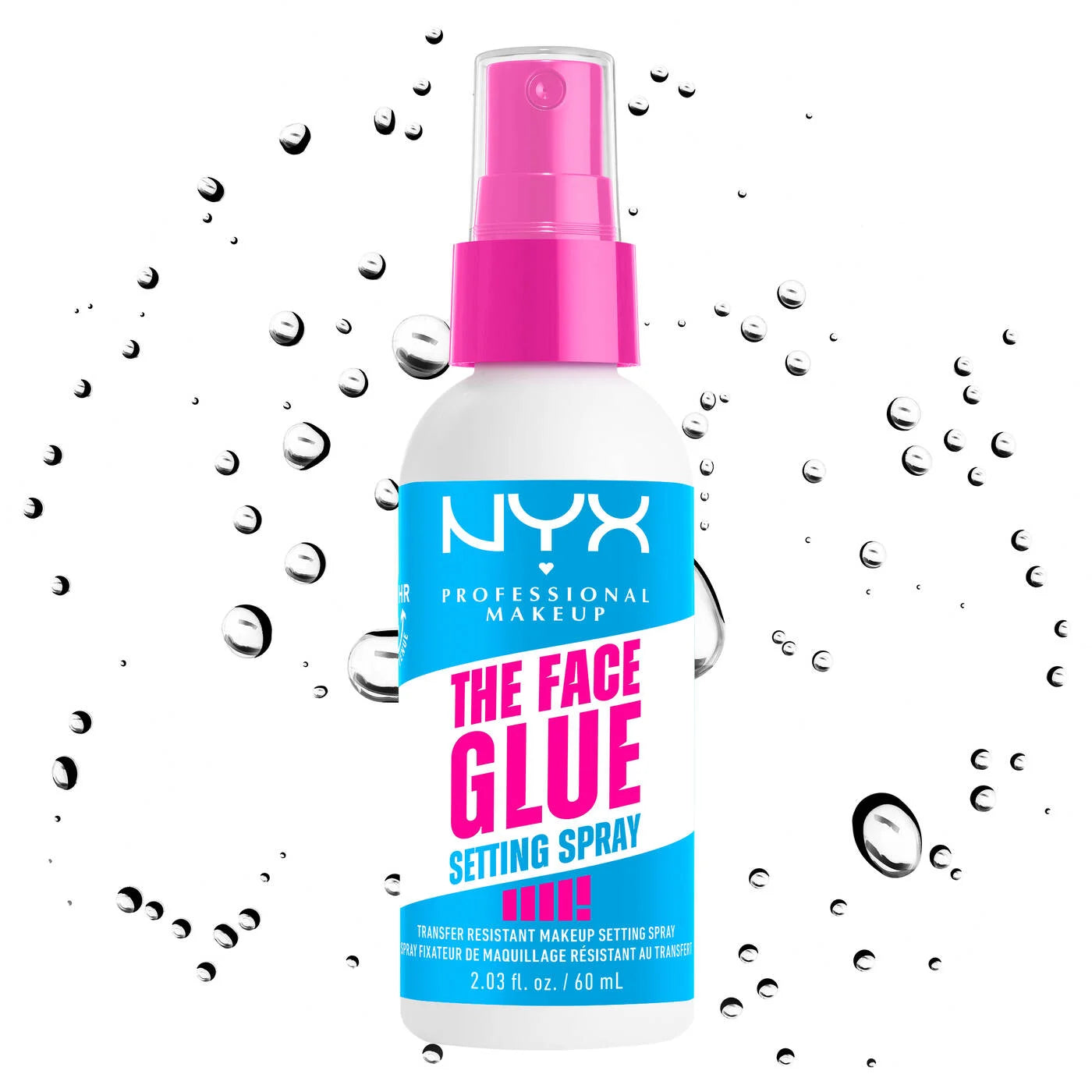 NYX The Face Glue Setting Spray bottle with pink spray nozzle