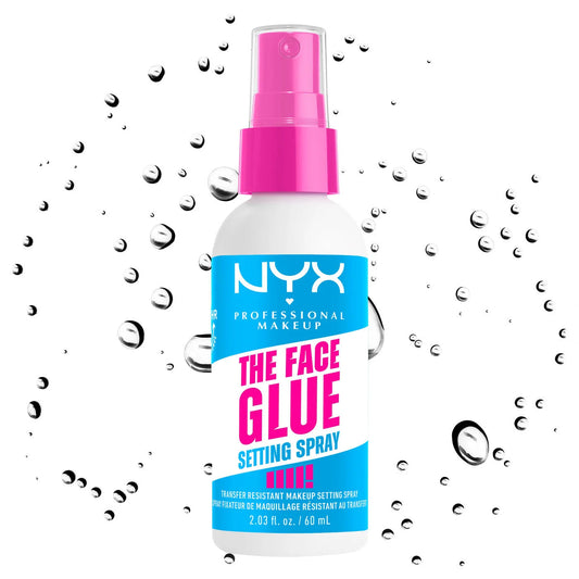 NYX The Face Glue Setting Spray bottle with pink spray nozzle