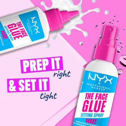 NYX The Face Glue primer and setting spray for prepping and setting makeup