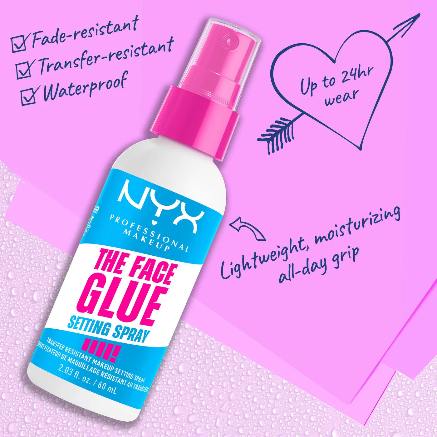 NYX The Face Glue setting spray waterproof makeup fixing spray
