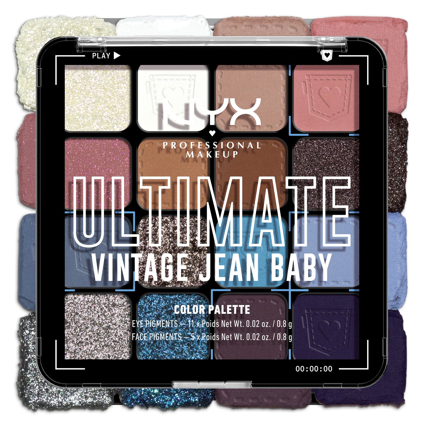 NYX Ultimate Vintage Jean Baby eyeshadow palette with blue shades
