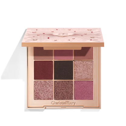 Open Charlotte Tilbury Pillow Talk Beautyverse Love Palette featuring nine matte and shimmer eyeshadows.