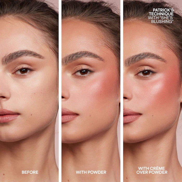 PATRICK TA Blush Duo before powder and crème over powder result