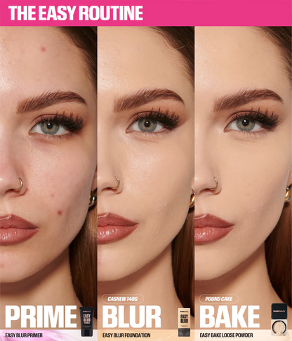 HUDA BEAUTY Easy Blur Foundation natural airbrush finish before and after