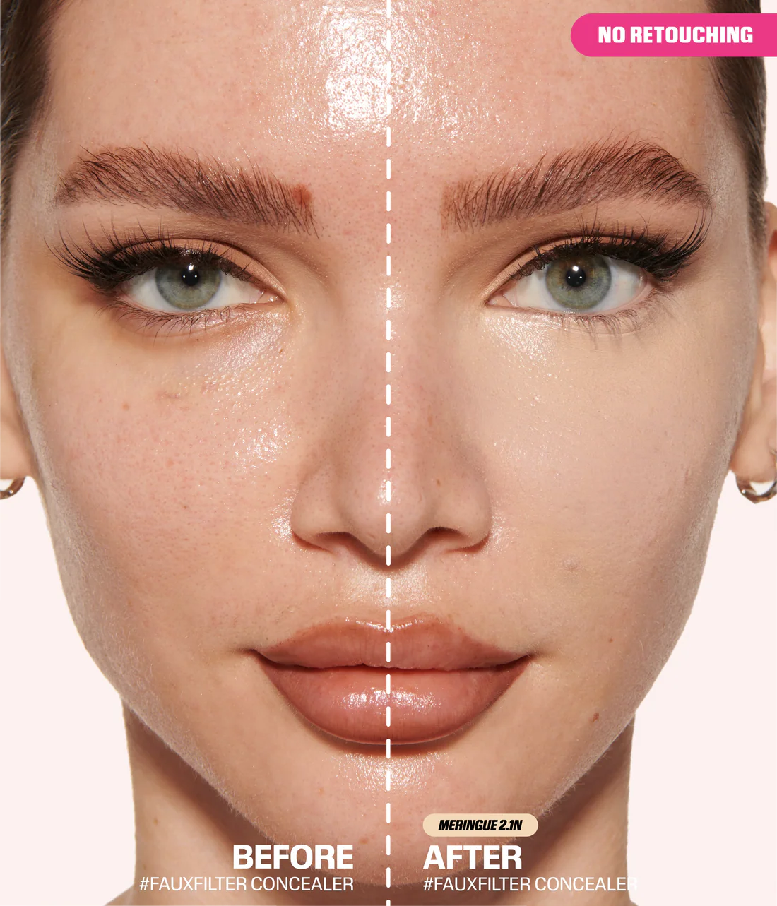 HUDA BEAUTY #FAUXFILTER Luminous Matte Concealer applied on skin before and after