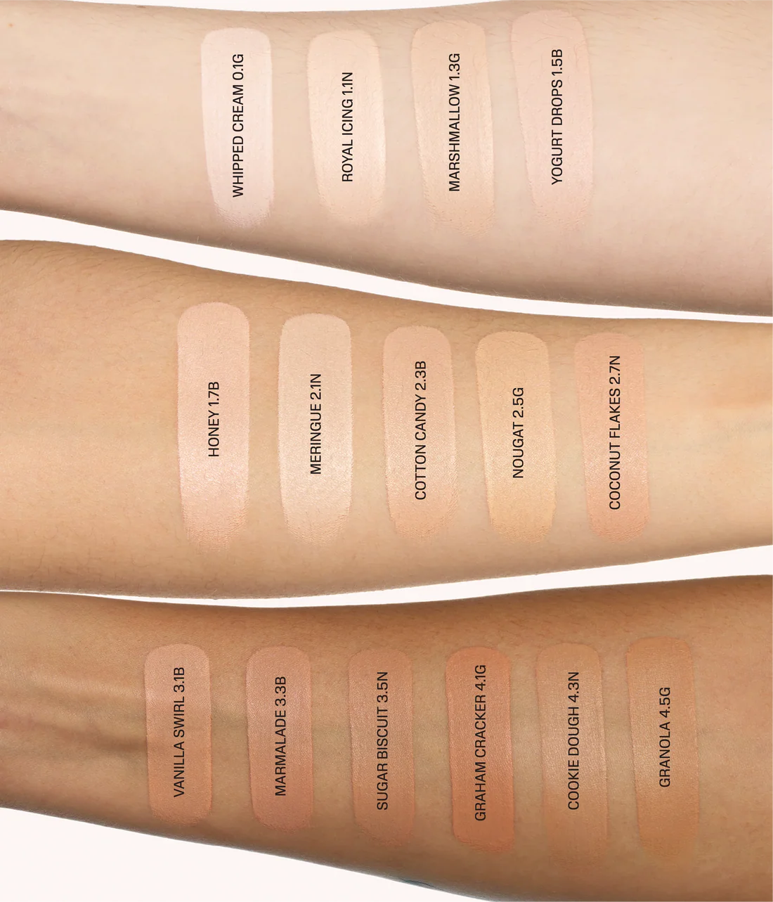 HUDA BEAUTY #FAUXFILTER Luminous Matte Concealer applied shade guide