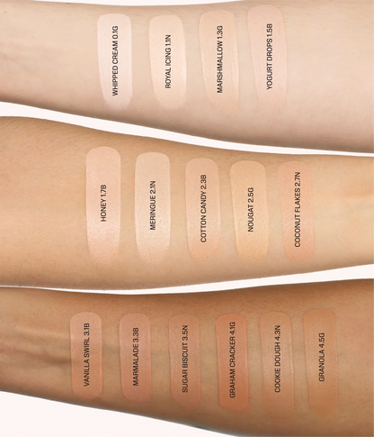 HUDA BEAUTY #FAUXFILTER Luminous Matte Concealer applied shade guide