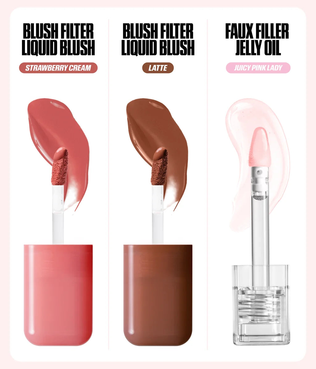 Huda Beauty Habibti Kit shades Strawberry Cream, Latte and Juicy Pink Lady