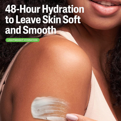 Person applying Cetaphil Moisturizing Lotion with 48-hour hydration text
