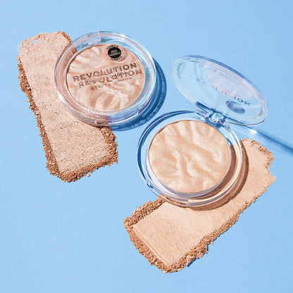 Revolution Reloaded Highlighter talc-free powder compacts and swatches
