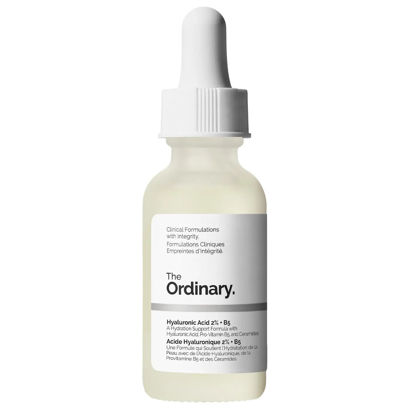 سيروم The Ordinary Hyaluronic Acid 2% + B5 بعبوة قطارة على خلفية بيضاء
