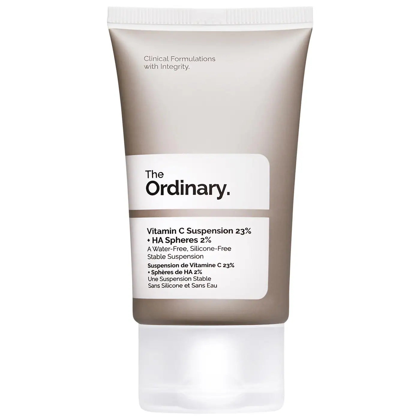 The Ordinary Vitamin C Suspension 23% + HA Spheres 2% بعبوة أنبوبية على خلفية بيضاء