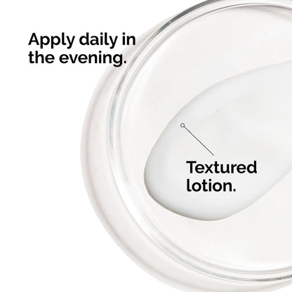 صورة توضيحية لقوام The Ordinary Vitamin C Suspension 23% + HA Spheres 2% مع إرشاد بالاستخدام المسائي اليومي