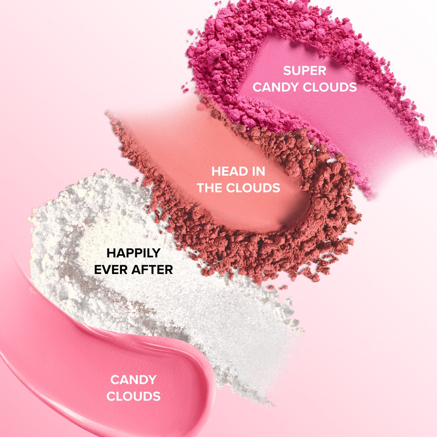 Too Faced Fairytale Crush blush and highlighter palette shade swatches with product names