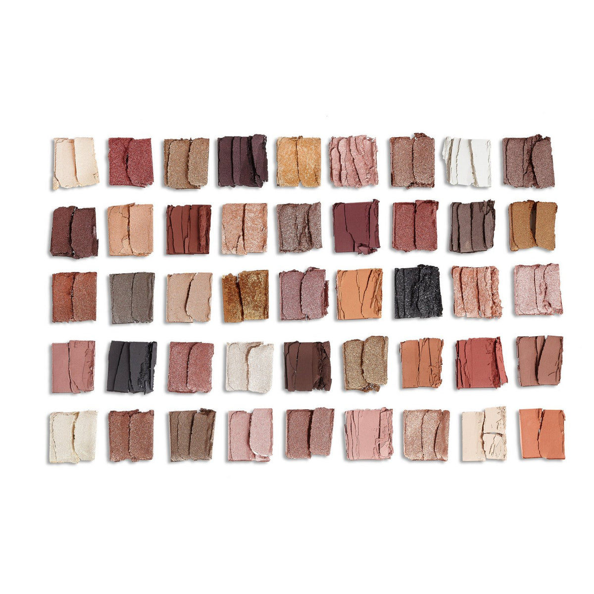 Texture swatches of all 45 eyeshadow shades in Makeup Revolution Maxi Reloaded Large It Up Palette