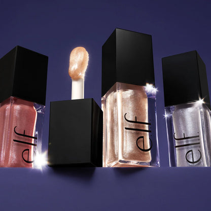 e.l.f. Glow Reviver Lip Oil Glimmer on lips with glossy shimmer finish