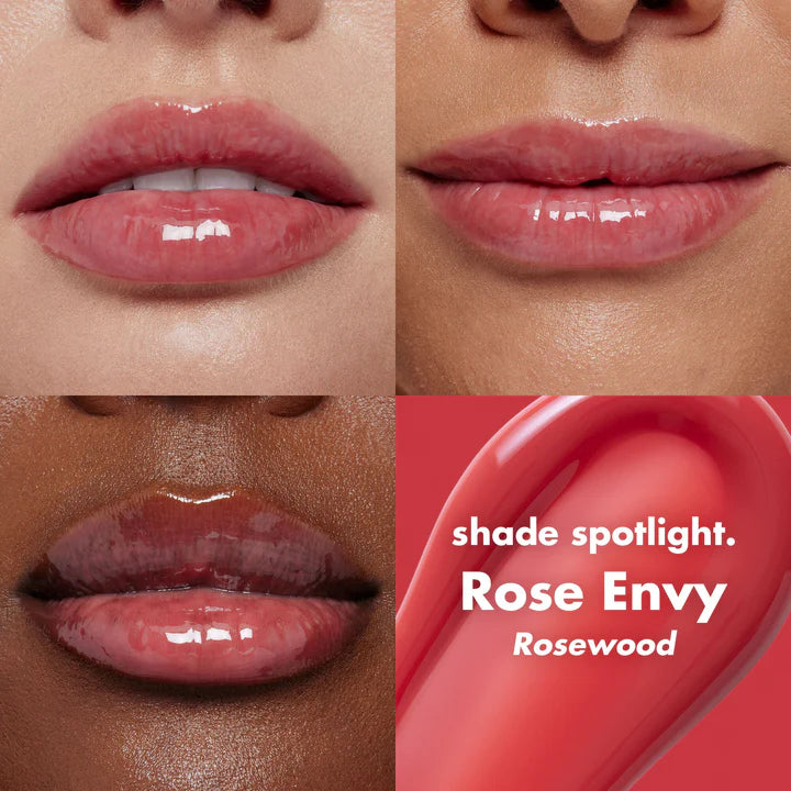 e.l.f. Glow Reviver Lip Oil Rose Envy shade on lips