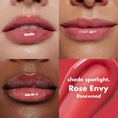 e.l.f. Glow Reviver Lip Oil Rose Envy shade on lips