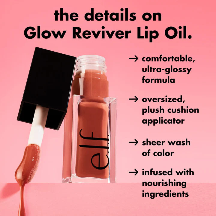 e.l.f. Glow Reviver Lip Oil details with ultra glossy formula