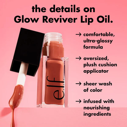 e.l.f. Glow Reviver Lip Oil details with ultra glossy formula