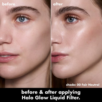 e.l.f. Halo Glow Liquid Filter before and after applying 