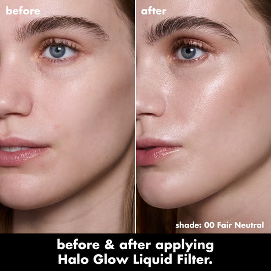 e.l.f. Halo Glow Liquid Filter before and after applying 