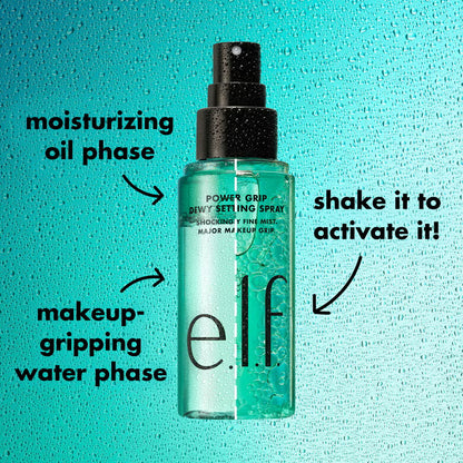 e.l.f. Power Grip Dewy Setting Spray bi-phase formula for hydrated glowing makeup