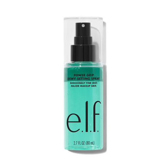 e.l.f. Power Grip Dewy Setting Spray bottle on white background