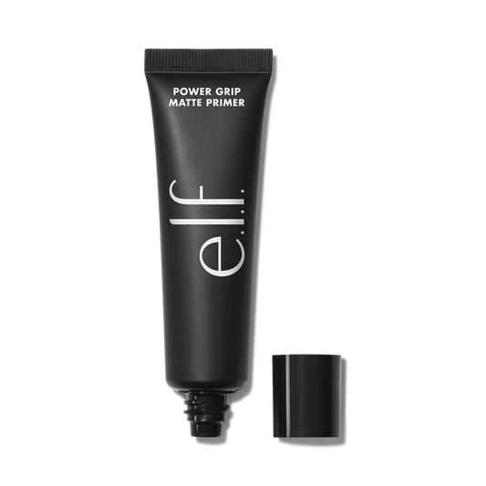 e.l.f. Power Grip Matte Primer black tube with open cap.