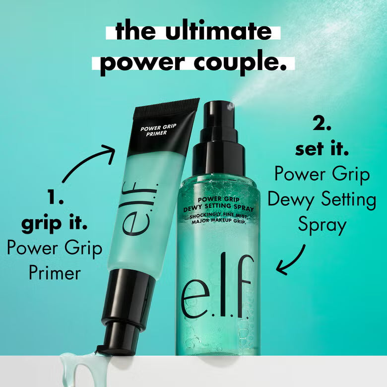 e.l.f. Power Grip Primer and Dewy Setting Spray for long-lasting makeup grip
