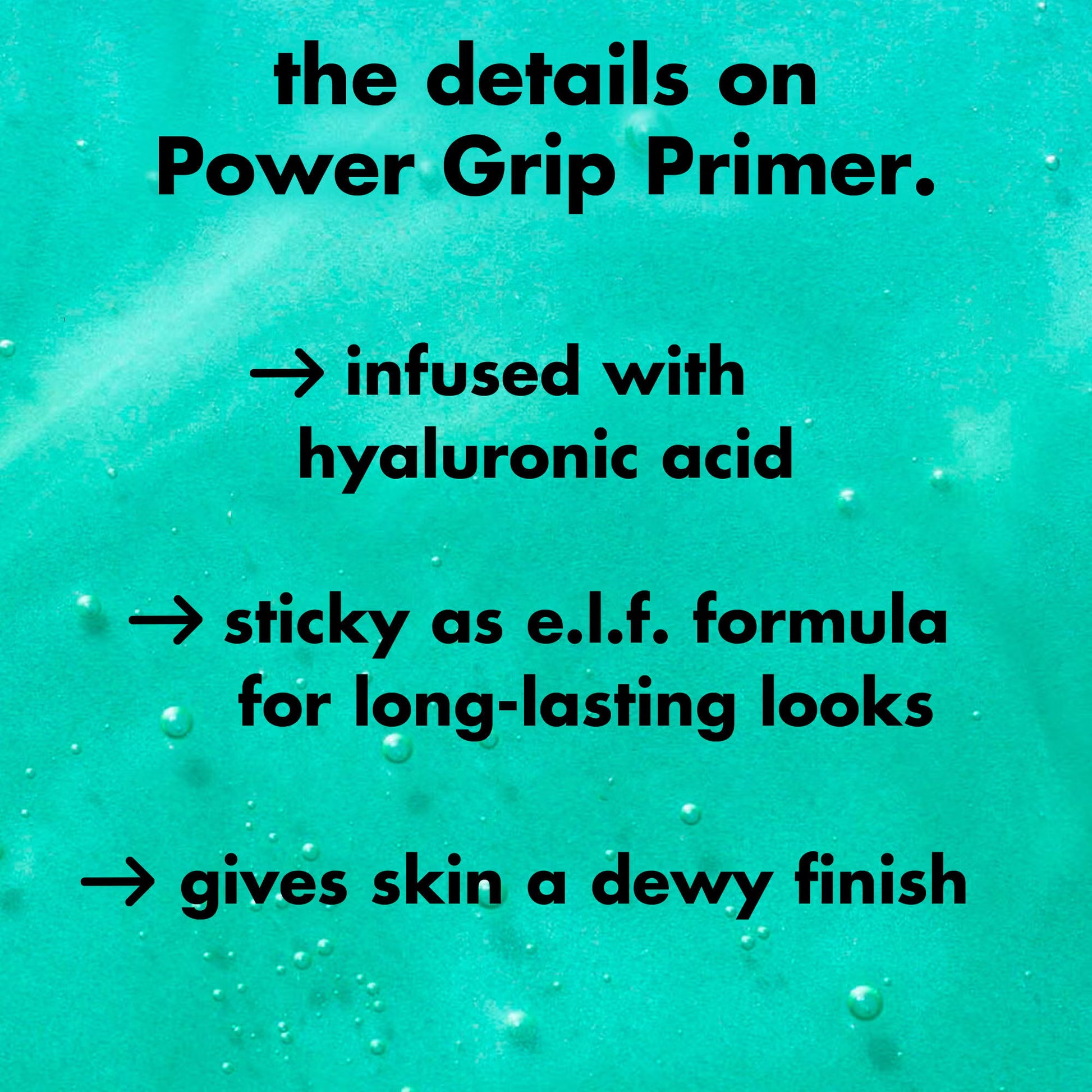 e.l.f. Power Grip Primer features including hyaluronic acid and long lasting grip formula
