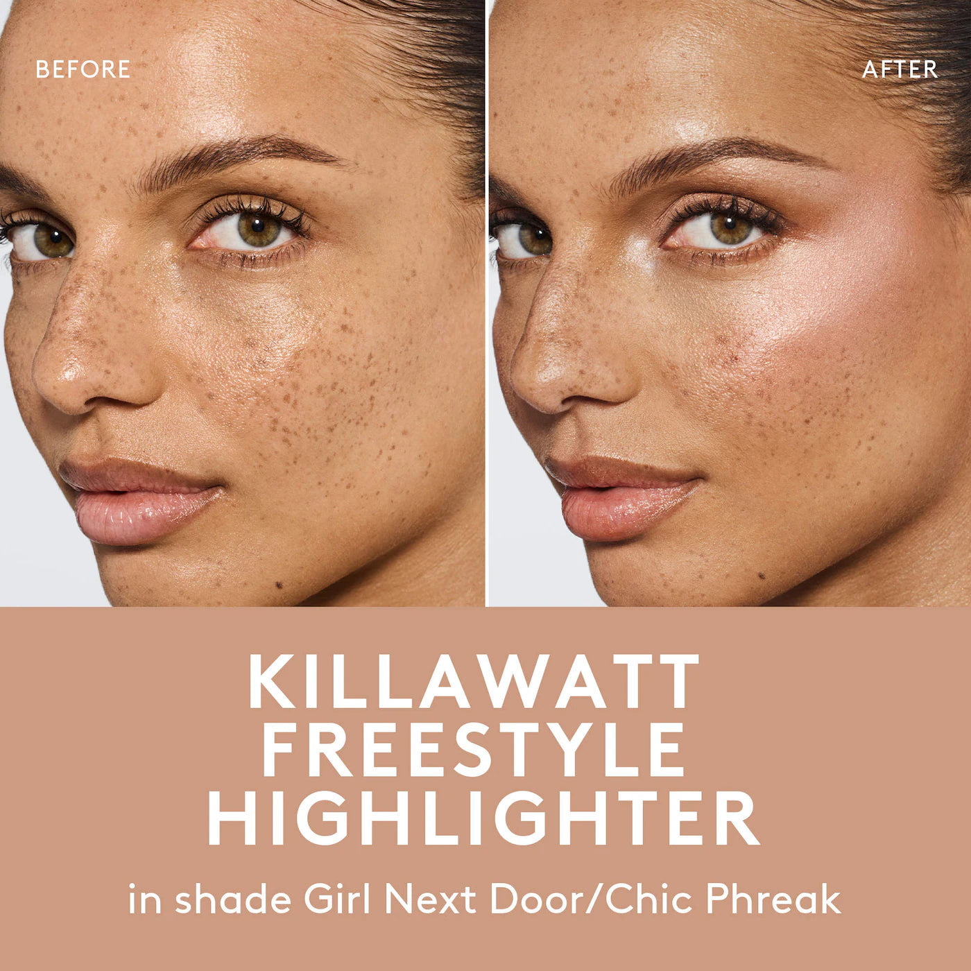 Fenty Beauty Killawatt Freestyle Highlighter before and after applied