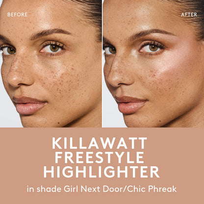 Fenty Beauty Killawatt Freestyle Highlighter before and after applied