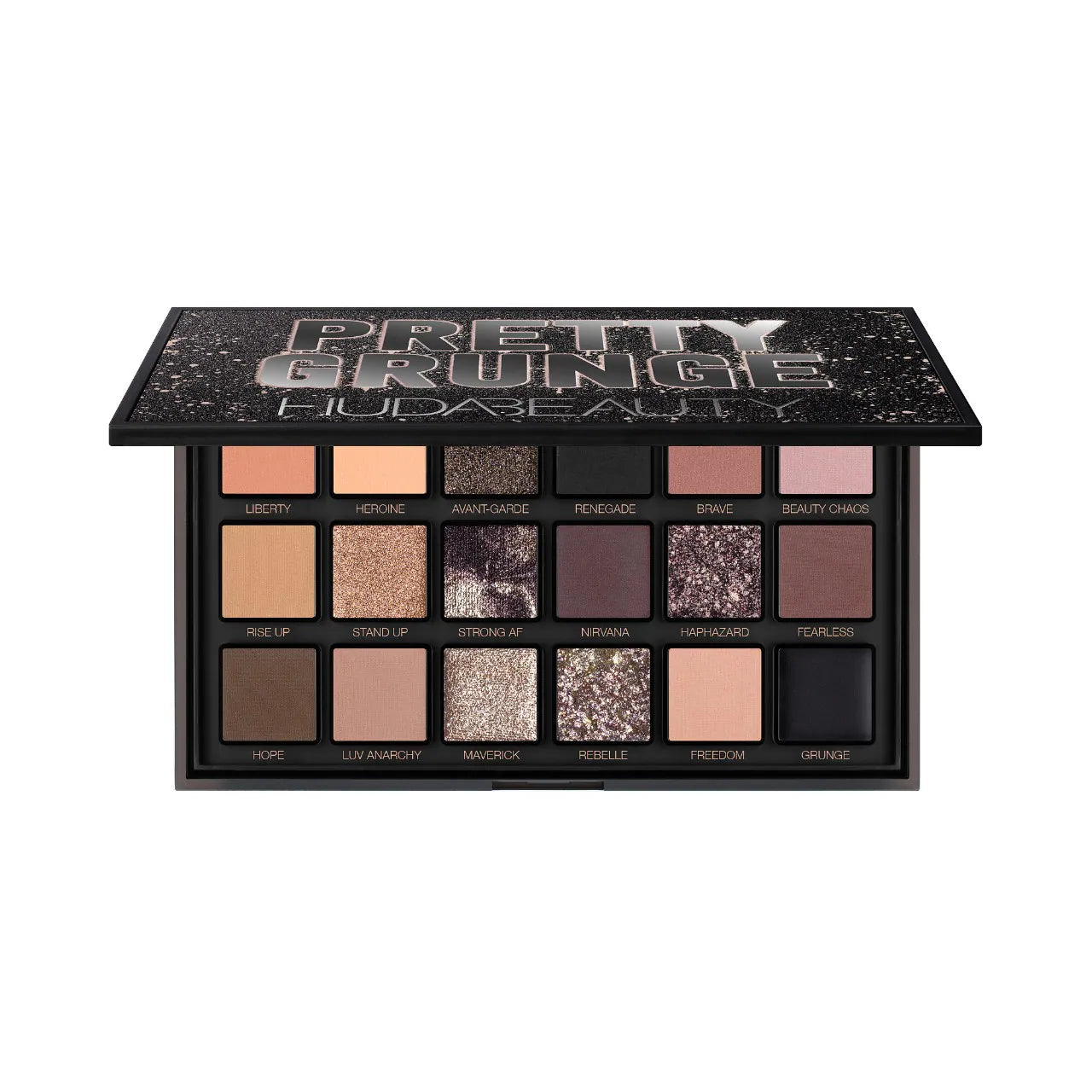 HUDA BEAUTY Pretty Grunge Eyeshadow Palette open shades